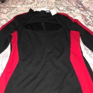 Black dress with red stripe